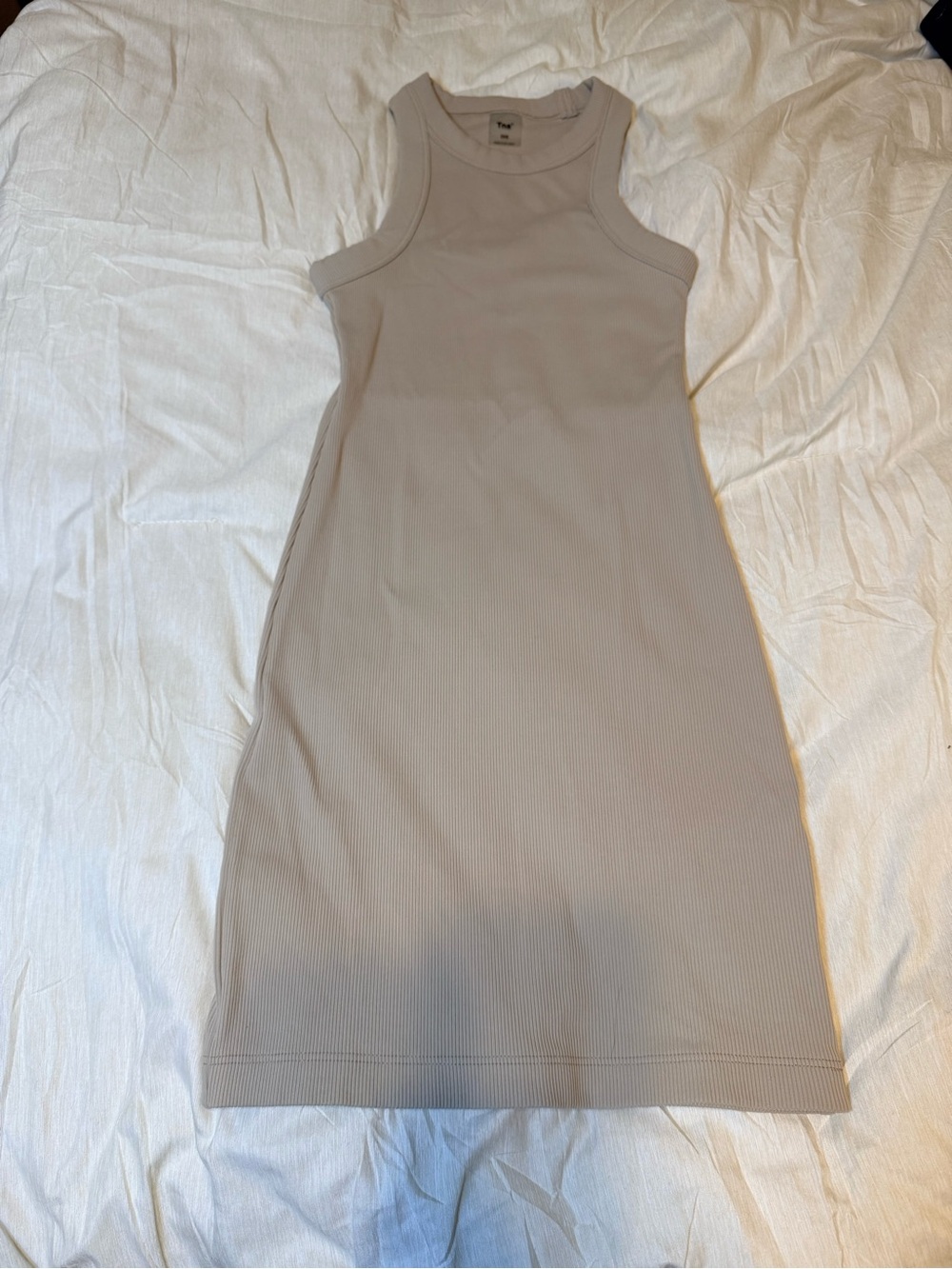 TNA Sleeveless Ribbed Tank Dress - Cream. 2XS